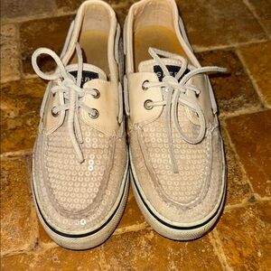 Sperry Beige Sequin Flats